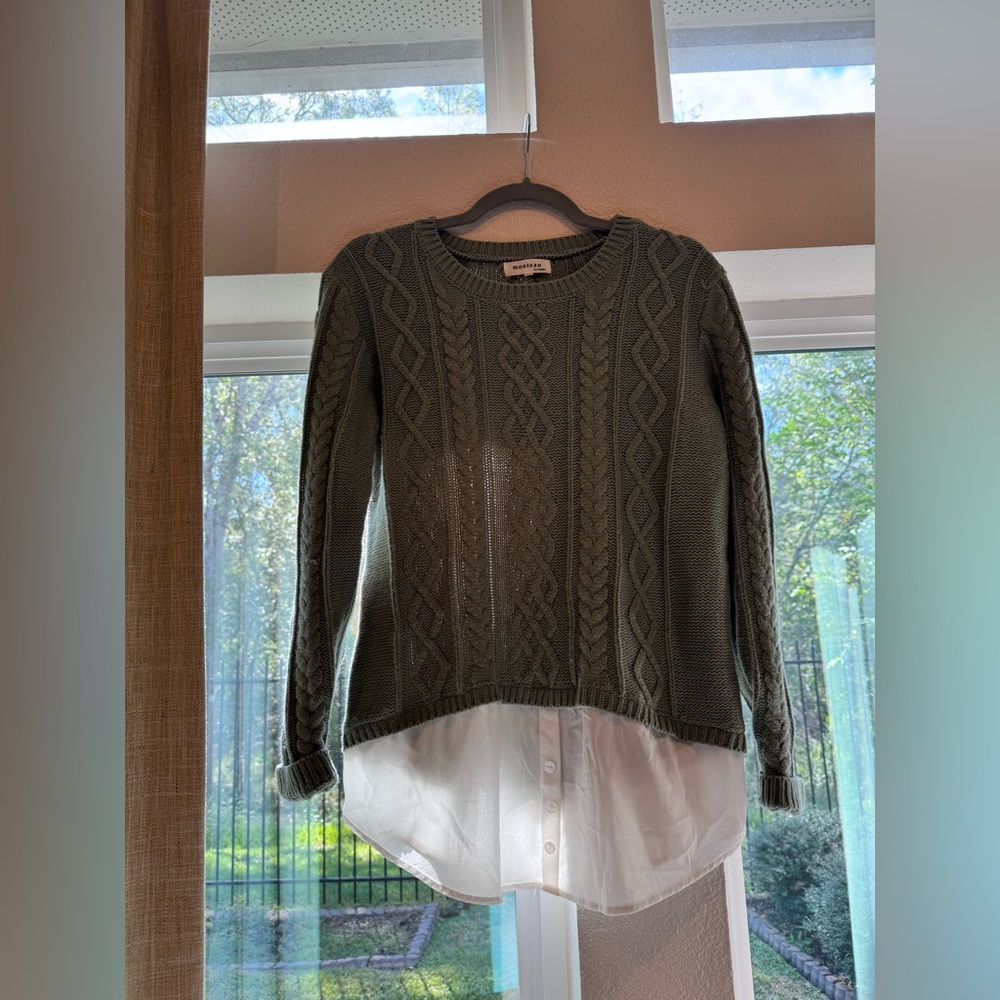 Green sweater elbow patch